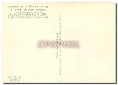 Os Hotéis do Marais — Paris — Edições Jean-Jaurès — Verso