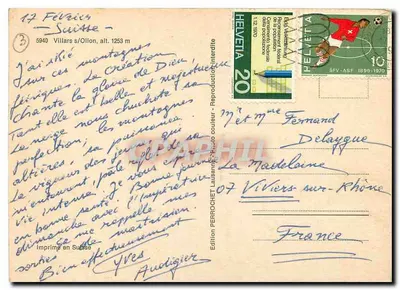 Villars s/Ollon — vista nevada das montanhas — Edição PERROCHET, Lausanne — Verso