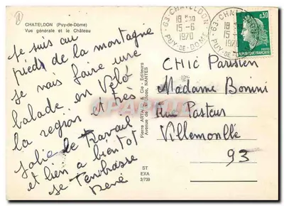 Châteauneuf (Puy-de-Dôme) — vue générale et le château — Pierre Artaud & Cie, Nantes — Verso