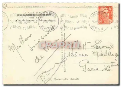 Zatoka Aniołów — Nicea — Wydawca L. & C. Billions & Mar de Cine — Rewers