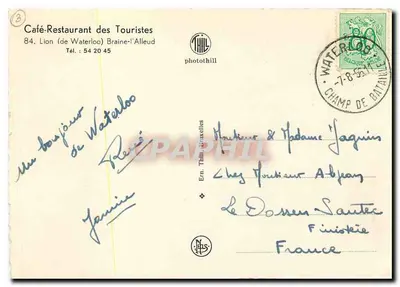 Waterloo — Lembrança de Napoleão e O Leão — Editor Thill, Braine-l'Alleud — Verso