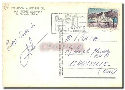 Rodez — Vista aérea da cidade e da catedral — Edição LAPE - 125 rua Garibaldi, Rodez — Verso