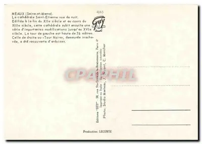 Méaux (Seine-et-Marne) — Katedra św. Etienne widziana z nocy — Wydawnictwo GUY, nr 4065 — Rewers