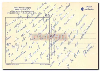 ला रोक-गज़ेक — डॉर्डोन्ने के किनारे पर गांव, 80 मीटर ऊँचे चट्टान के खिलाफ — लीराग्राफी जे. गुइल्लन एवं कैप थिओज़ैक नंबर 240903 — पीछे