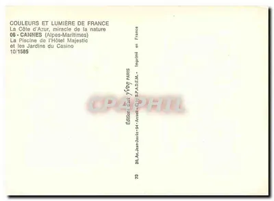 Cannes — La Piscine de l'Hôtel Majestic et les Jardins du Casino — Éditions Jean-Jaurès — Verso