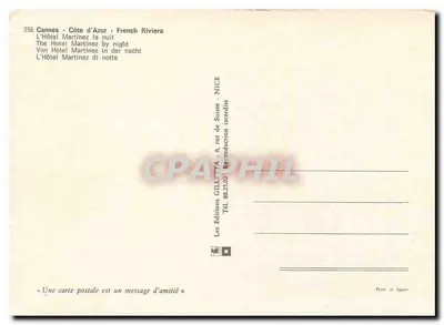 Hotel Martinez — Noite em Cannes — Éditions GILLETTA — Verso