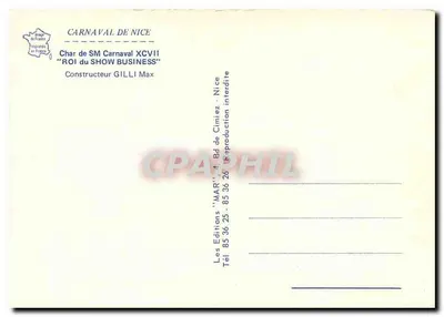 Carnaval de Nice — Carro do Show Business — Edições 'MAR' Nice — Verso