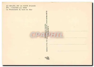 Cagnes-sur-Mer — Promenada nad morzem — Wydawnictwo Y.P.A. 101, André de Nîmes — Rewers