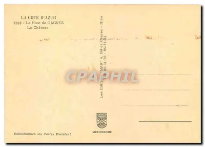 O Castelo de Cagnes — A Costa Azul — Editor IRIS, n° 3268 — Verso