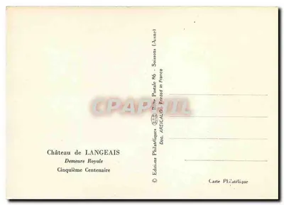 Castelo de Langeais — Quinto Centenário — Éditions Philatéliques — Verso