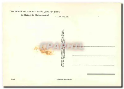 Chatenay-Malabry — A Casa de Chateaubriand — editor Lyna, n° 862 — Verso