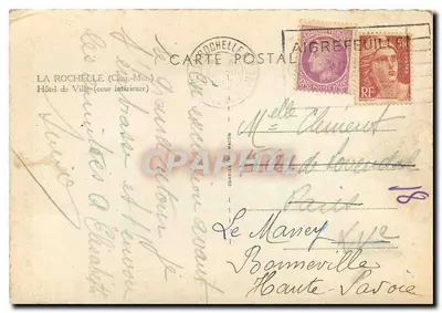 La Rochelle (Charente-Maritime) — Hotel de Ville (pátio interno) — Carta postal — Verso