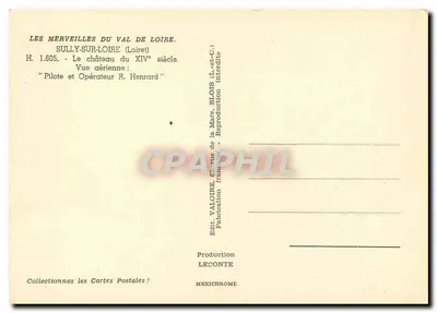 Sully-sur-Loire — Castelo do século XIV — Editor VALOIRE, n° 1.605 — Verso