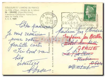 Grasse — vista da velha cidade com igreja e palmeiras — Éditions d'art J.-Jaures — Verso
