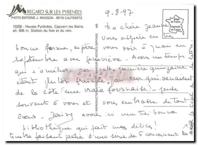 Capvern Les Bains — Widok biura turystycznego, fontanny, hoteli i tenisowej — Wydawca: Masson — Rewers