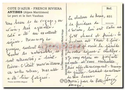 Antibes — Costa do Azul — Editor CRAPHIL, n° de série 831 — Verso