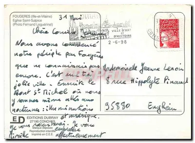 Fougères (Ille-et-Vilaine) — Igreja de São Sulpício — Edições Dubray, n° 95880 — Verso