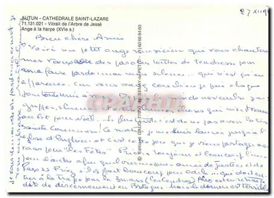 Autun — Katedra Świętego Lazara — Witraż Drzewa Jessé — Anioł z harpą (XV w.) — Rewers