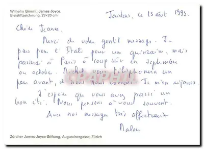 James Joyce — retrato a lápis — Wilhelm Gimmi, Zürcher James-Joyce-Stiftung — Verso
