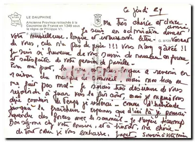 O Dauphiné — Carta postal turística com mapa e locais — editor PAPHIL — Verso