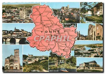 Yonne — Carte postal panorâmica com mapa do departamento — editor REAL-PHOTO