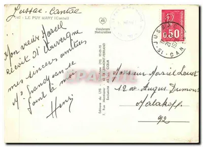 O Puy Mary (Alt. 1787 m) — Resto do imponente vulcão cantalense — Éditions du LYS — Verso