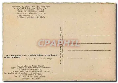 Statua NMP Świętego Serca — Mas-Rillier (Ain) — Le Mas, Ritter — Rewers