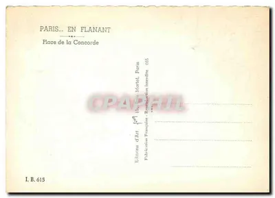 Place de la Concorde — Obelisk de la Concorde i Wieża Eiffla na tle — Éditions d'Art, I.B. 615 — Rewers