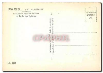 O Louvre, Pavilhão de Flore e Jardim das Tuileries — Les Éditions d'Art Martel, Paris — Verso