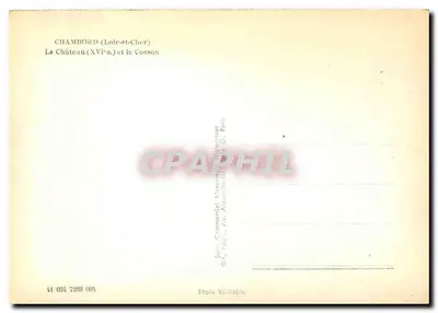 Chambord (Loir-et-Cher) — Zamek (XVI wiek) i rzeka Cosson — Fotografia autentyczna, G.-F. Palès, Paryż — Rewers