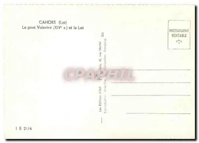 Cahors (Lot) — O ponte Valentré (século XIV) e o rio Lot — Éditions d'Art Martel — Verso