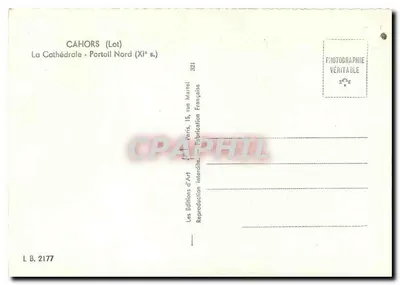 Cahors (Lot) — La Cattedrale - Portale Nord (XI secolo) — Les Editions d'Art, 15, rue Denis, Parigi — Verso