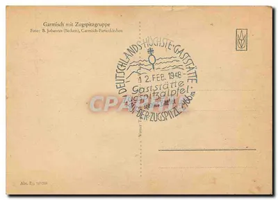 Garmisch com a Zugspitzgruppe — Foto B. Johannes (Beckert), Garmisch-Partenkirchen — N° 1096 — Verso