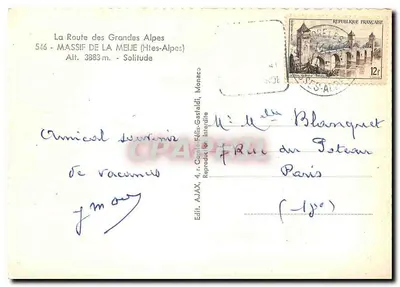 Croix no topo do Mont Blanc — Massif de la Meije — Editor AJAX, Mônaco — Verso