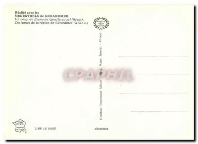Um golpe de Brancvin (goteira no schlitteur) — Trajes da região de Gérardmer (século XIX) — Impressora Combier, Mâcon — Verso