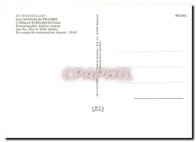 In Roussillon — Around Prades — The Abbey of Saint-Michel-de-Cuxa — Publisher IRIS, No. 66/581 — Back