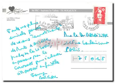 Menton — Costa Azul — editor Craphil — Verso