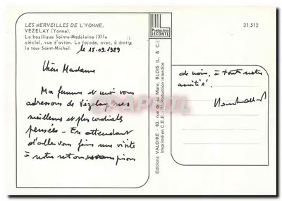 Vézelay — Bazylika św. Małgorzaty i wieża św. Michała — Wydawnictwo Valoire — Rewers