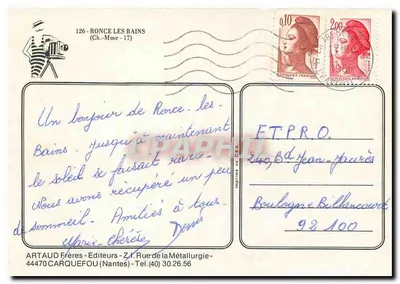 Ronce-les-Bains — vista aérea e praia — Artaud Frères — Verso