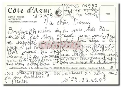 Antibes — Ogólny widok, w tle Alpy — Wydawnictwo «MAR» — Rewers