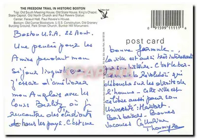 Boston's Historic FREEDOM TRAIL — Klin Card — Verso