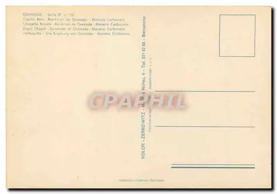 Representación de Granada — Moreno Carbonero — Editor: Kolor-Zerkowitz, Barcelona — Reverso