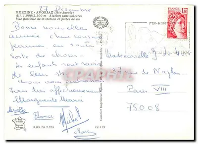 Morzine - Avoriaz — Vista parcial da estação e pistas de esqui — Impressor Combier — Verso