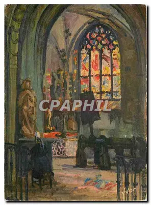Interior de igreja — vitrais e estátuas — Éditions d'Art YVON, n° I.K. 179