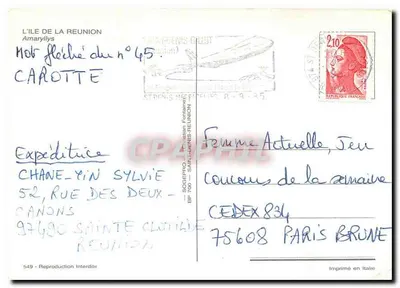 Amaryllis — flor laranja — edição Saint-Denis de La Réunion, n°45 — Verso