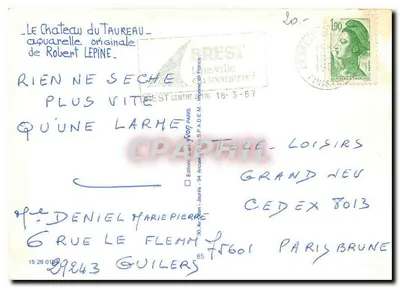 O Castelo do Touro — aquarela original de Robert Lepine — Edições J. Lepin — n°15 — Verso