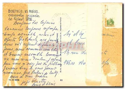 Bonifacio — widok z falistego wybrzeża — oryginalna aquatinta Roberta Lepine — Rewers