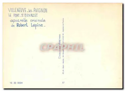 Villeneuve-lès-Avignon — O Ponte Saint-Benazet — Éditions d'Art Arcadi — Verso