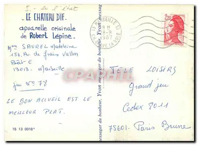 O Castelo d'If — aquarela original de Robert Lépine — editor Yvon messager du bonheur — Verso