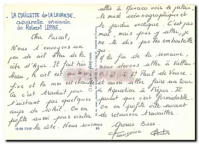 Zbieranie lawendy — oryginalna akwarela Roberta Lepine — wydawca Jean Lepine, nr 7219 — Rewers